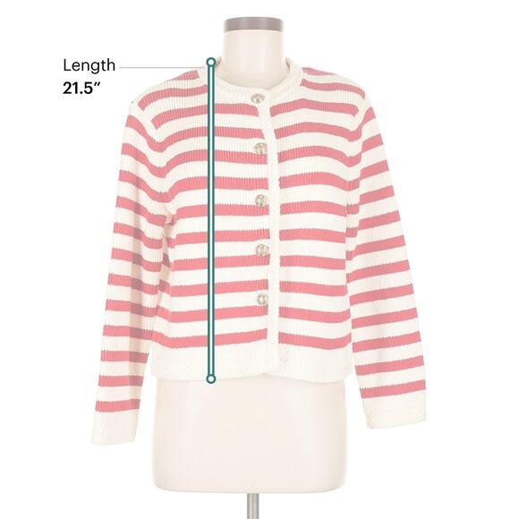 MASSIMO DUTTI striped knit cardigan Stripe gold buttons Red White CREAM M - Picture 4 of 5